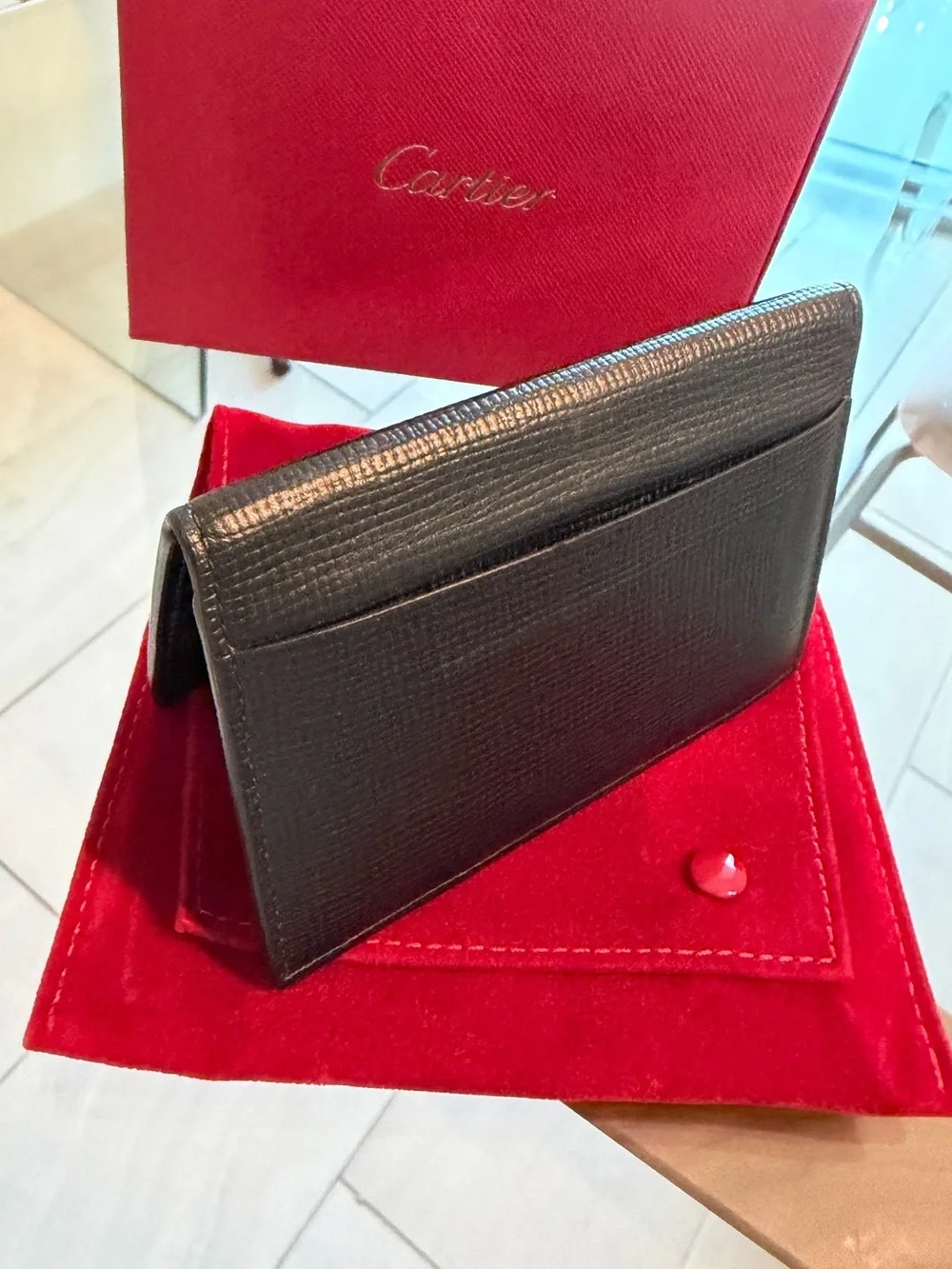 Cartier Losange Black Grained Calfskin Card Holder with Palladium Logo